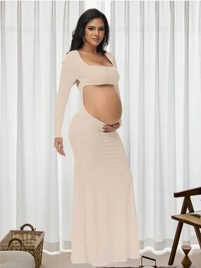Maternity Cutout Maxi Skirt Dress - Nude